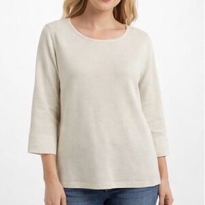 Eileen Fisher Silk Organic Cotton Sweater Cream Bateau Neck 3/4 Sleeve L